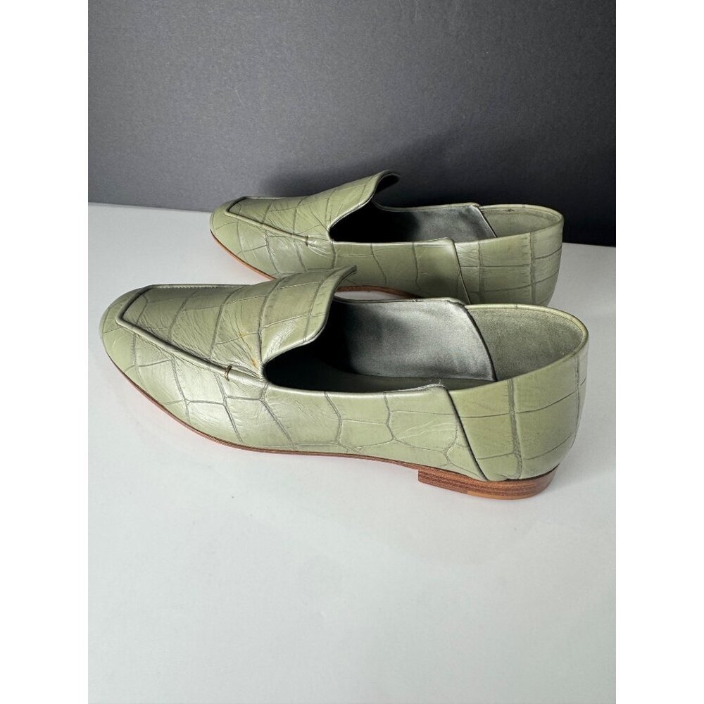 Max Mara Leather Crocodile Print Loafer Flats Green Laris US 8 EU 38 NIB $675 - Picture 7 of 11